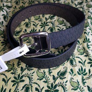 Michael Kors Black/Brown Silver Buckle Reversible Belt, L, NWT
